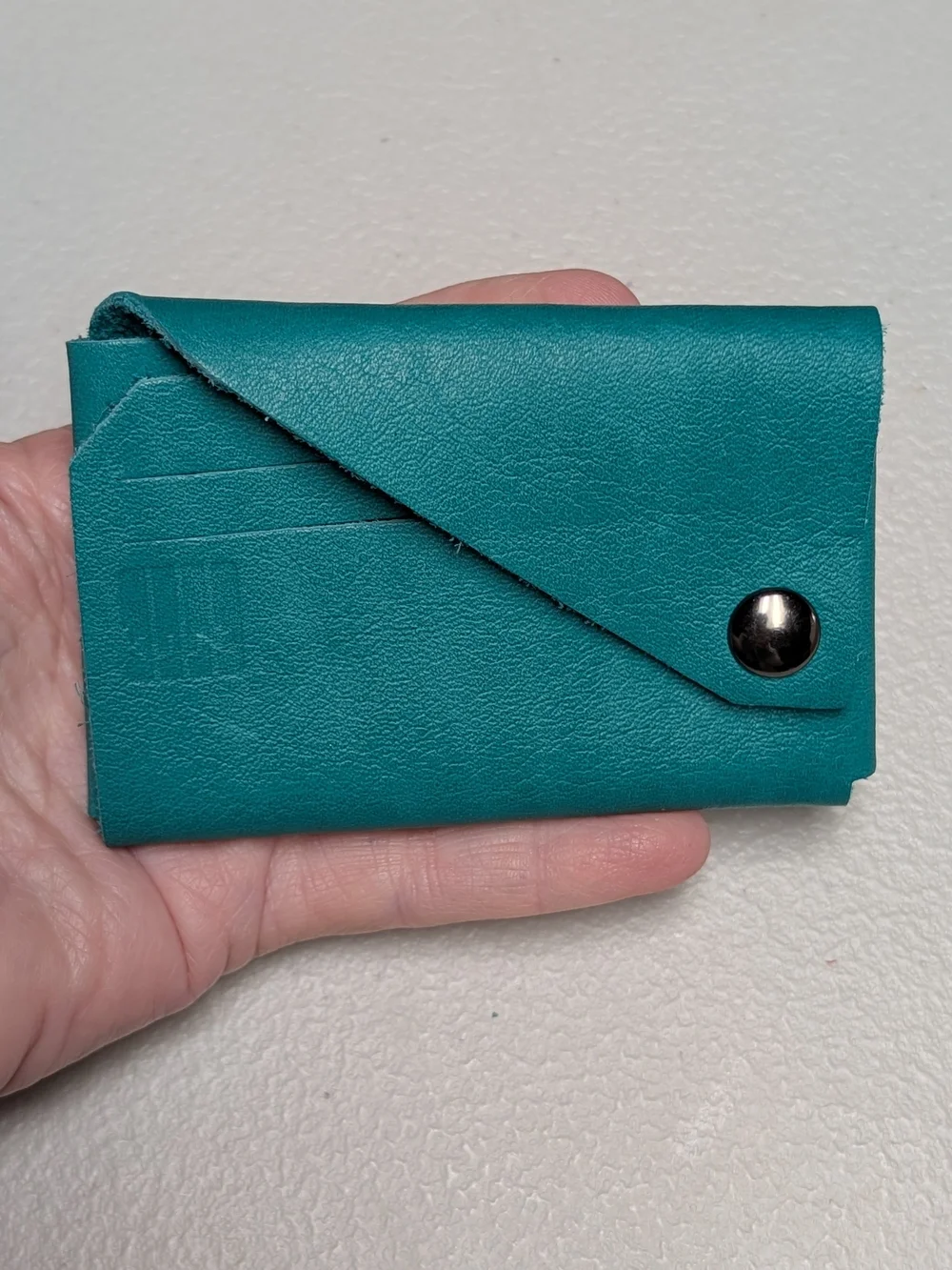 Slim Teal Leather Origami Card Wallet with Snap Closure